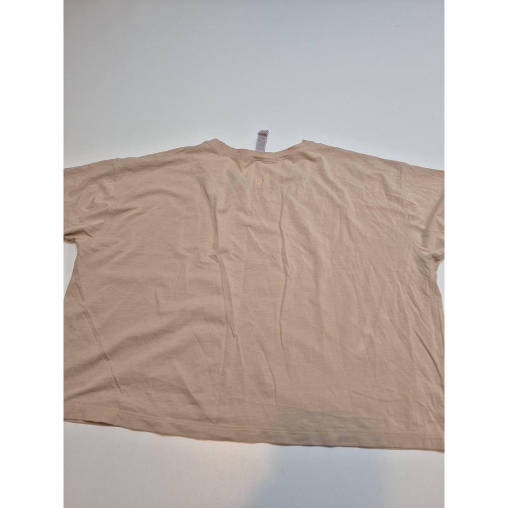 Lululemon Cates Shirt Womens 8 Beige Short Sleeve Relaxed Fit Cotton Stretch Top - Picture 5 of 9